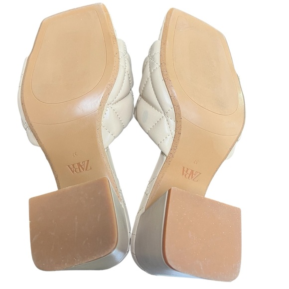 Zara Tan/Beige Faux Quilted Leather Square Open Toe Block Heels Size 37/US Sz 7 - Picture 5 of 9